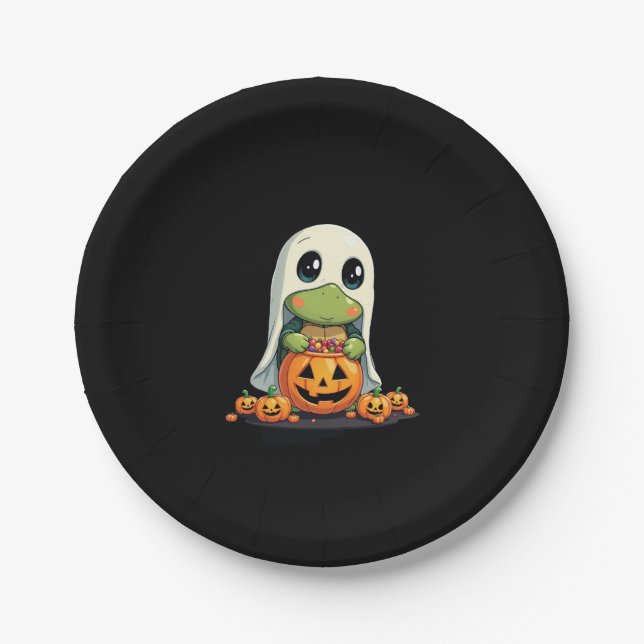 Cute Halloween Turtle Ghost with Candy (5) Paper Plates (Front)