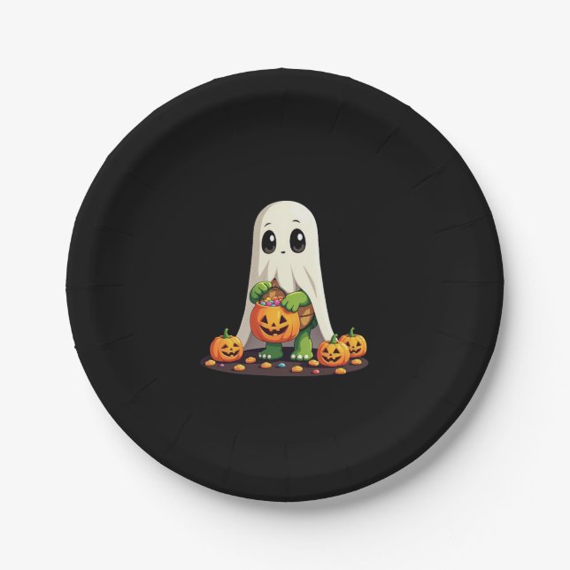 Cute Halloween Turtle Ghost with Candy (6) Paper Plates (Front)