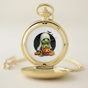 Cute Halloween Turtle Ghost with Candy (7) Pocket Watch