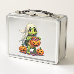 Cute Halloween Turtle Ghost with Candy (8) Metal Lunch Box