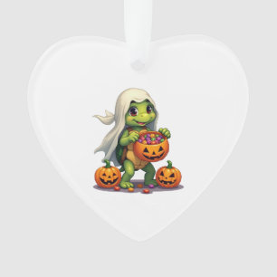 Cute Halloween Turtle Ghost with Candy (8) Ornament