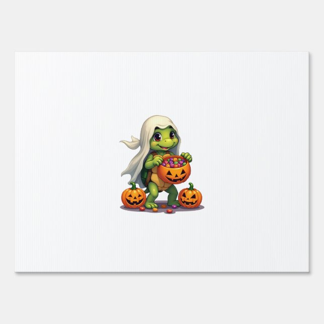Cute Halloween Turtle Ghost with Candy (8) Sign (Front)