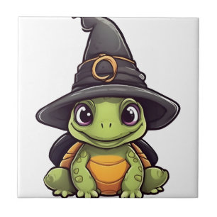 Cute Halloween turtle with a witch hat. Copy Ceramic Tile