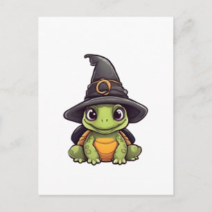Cute Halloween turtle with a witch hat. Copy Postcard