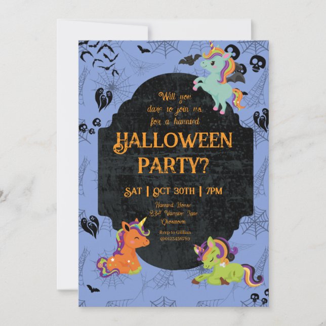 Cute Halloween Unicorns 2 Party Invitation (Front)