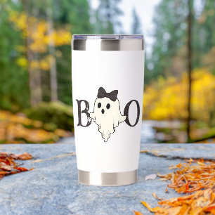 Cute Halloween Water Bottle – "Boo" Ghost with Bow Insulated Tumbler