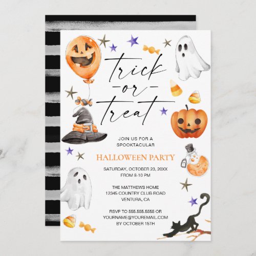 Cute Halloween Watercolor Party Invitation