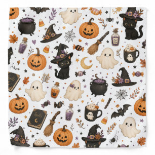 Cute Halloween Watercolor Pattern with Black Cats Bandana