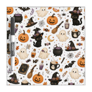 Cute Halloween Watercolor Pattern with Black Cats Dry Erase Board