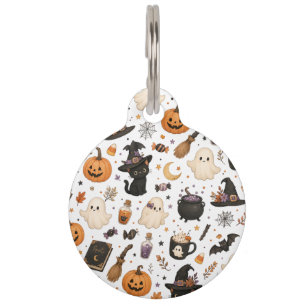 Cute Halloween Watercolor Pattern with Black Cats Pet ID Tag
