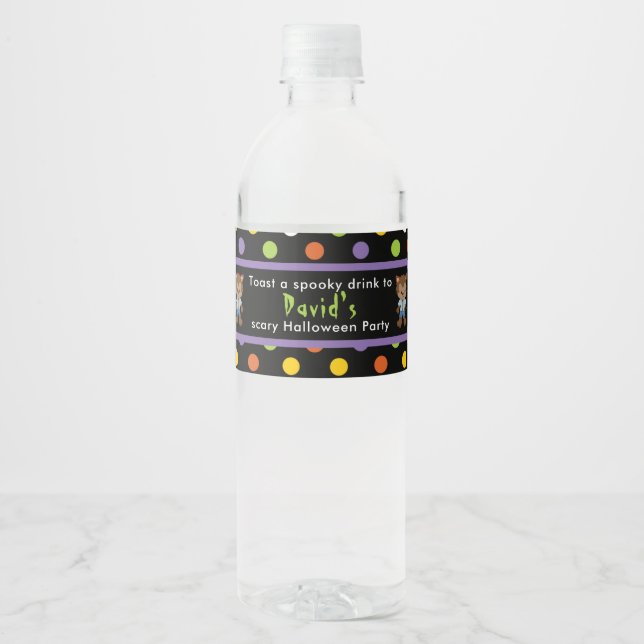 Cute Halloween Werewolf Boy Halloween Party Water Bottle Label (Front)