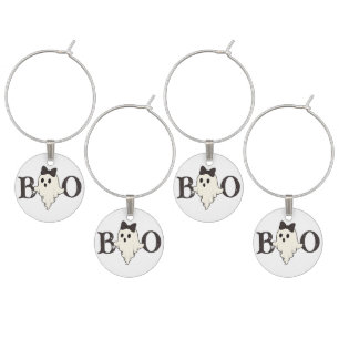 Cute Halloween Wine Charm – "Boo" Ghost with Bow