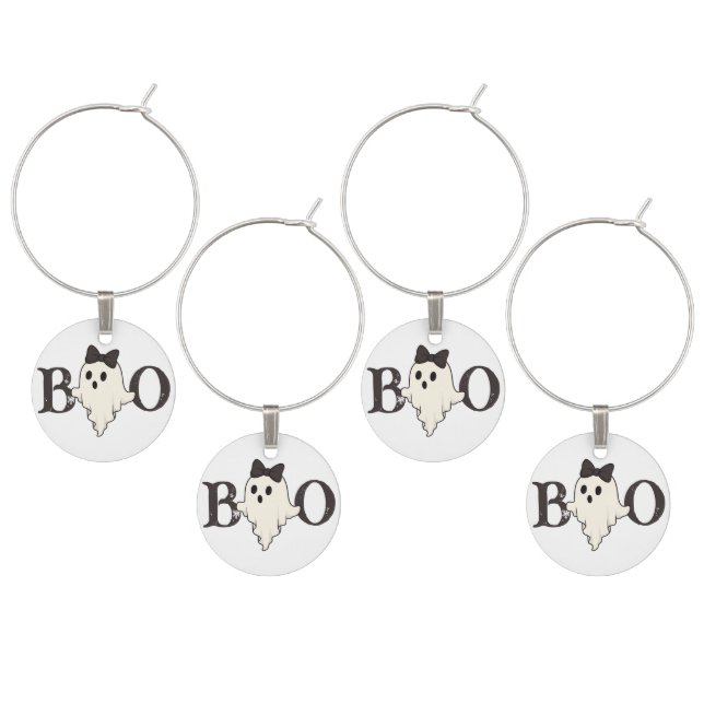 Cute Halloween Wine Charm – "Boo" Ghost with Bow (Staggered)