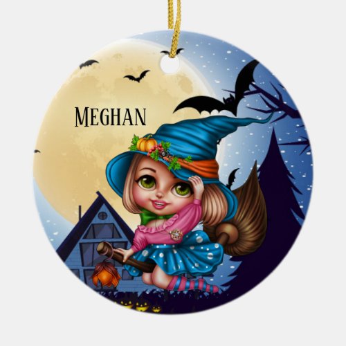 cute Halloween witch add name  Ceramic Ornament