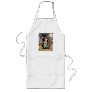 Cute Halloween Witch and Black Cat Apron