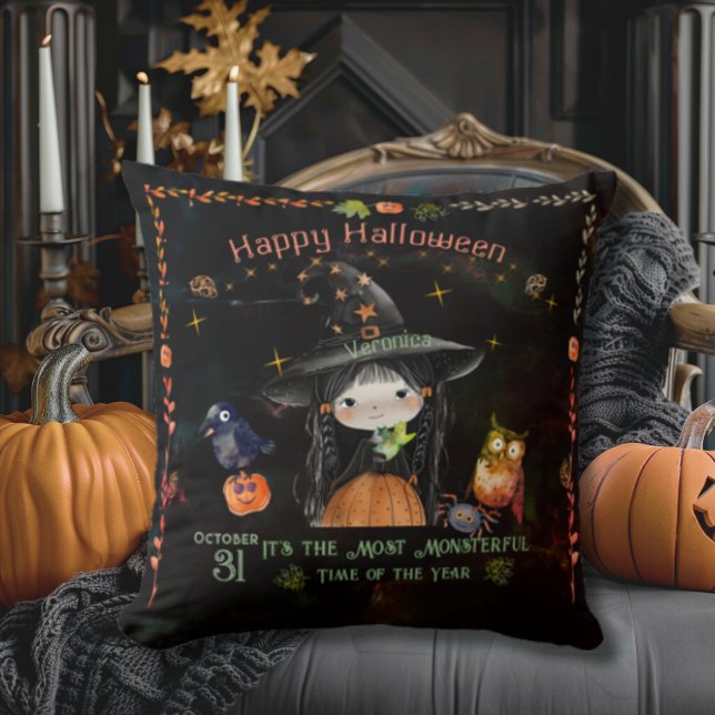 Cute Halloween Witch Black Throw Pillow (Cute Halloween Witch Black Throw Pillow)