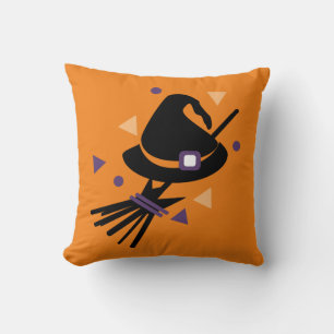 Cute Halloween Witch Broom Confetti Throw Pillow