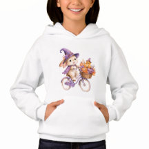 Cute Halloween Witch Bunny Riding Pumpkin Bicycle 