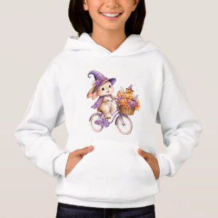 Cute Halloween Witch Bunny Riding Pumpkin Bicycle Hoodie