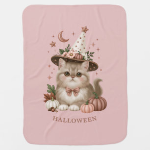 Cute Halloween Witch Cat Pumpkin Baby Blanket