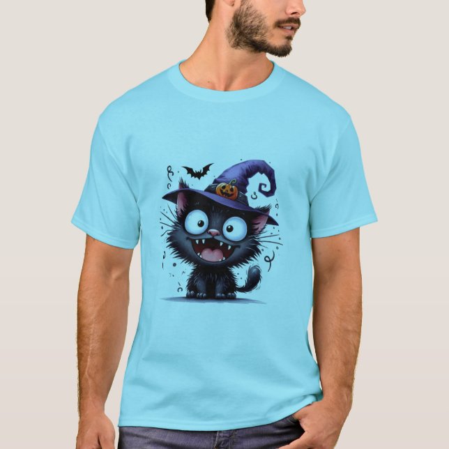 Cute Halloween Witch Cat Pumpkin Hat Sticker ✨🐾🎃 T-Shirt (Front)