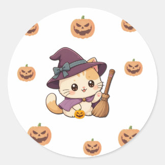 Cute Halloween Witch Cat Sticker