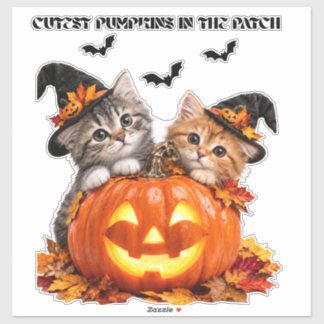 Cute Halloween Witch Cats Glowing Pumpkin Sticker