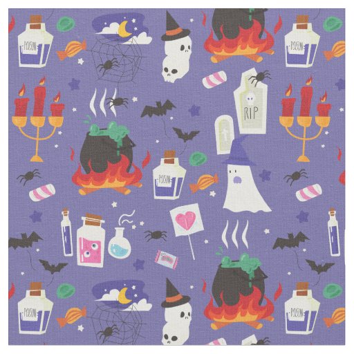 cute halloween witch cauldron tombstone graveyard fabric