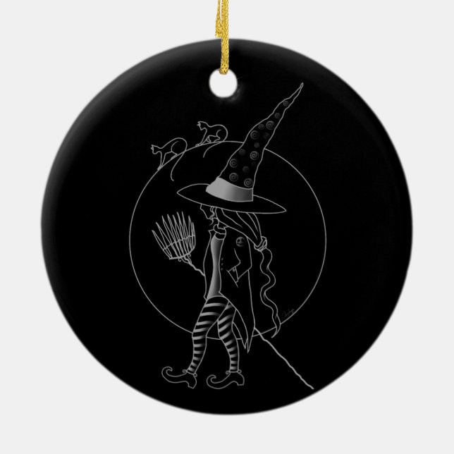 Cute Halloween Witch Ceramic Ornament (Back)