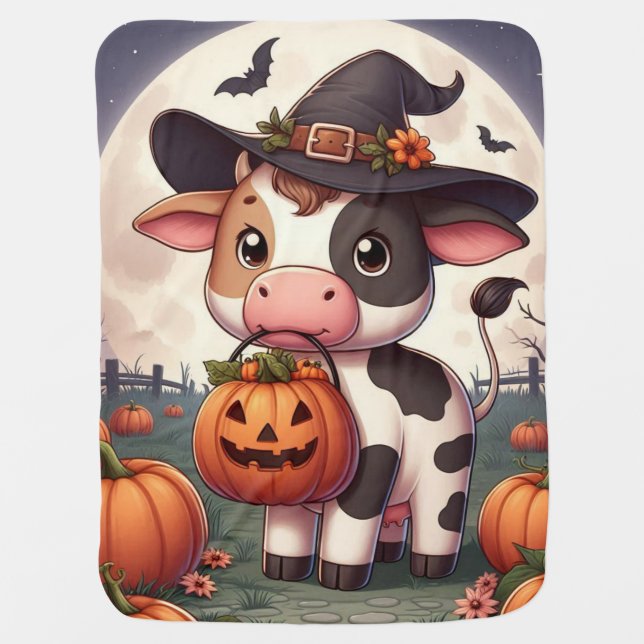 Cute Halloween witch cow Baby Blanket (Front)