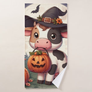 Cute Halloween witch cow Bath Towel