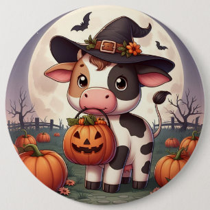 Cute Halloween witch cow Button