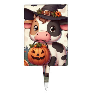 Cute Halloween witch cow Cake Topper
