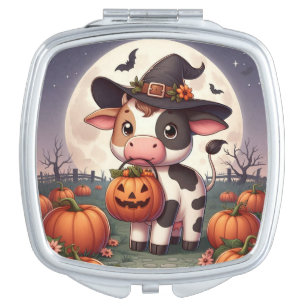 Cute Halloween witch cow Compact Mirror