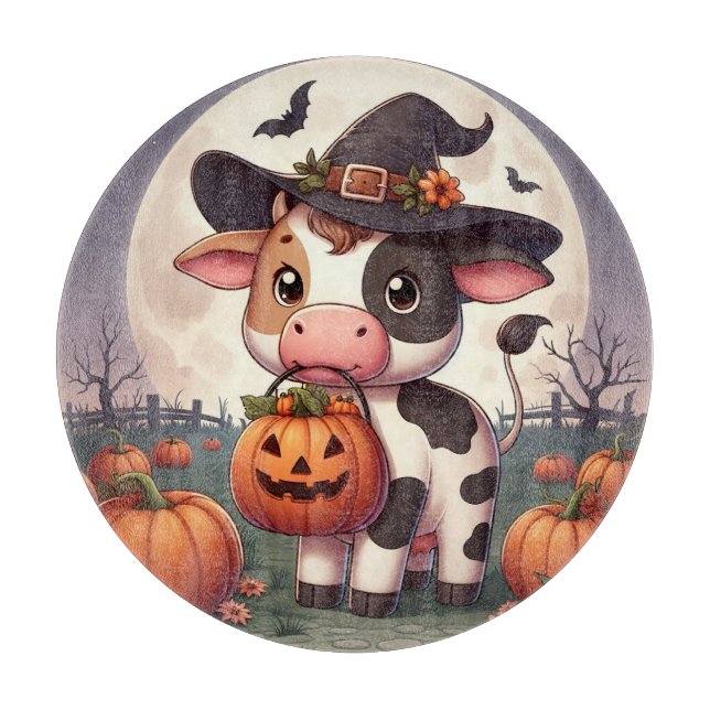 Cute Halloween witch cow Cutting Board (Front)