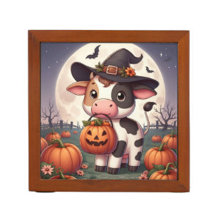 Cute Halloween witch cow Desk Organizer