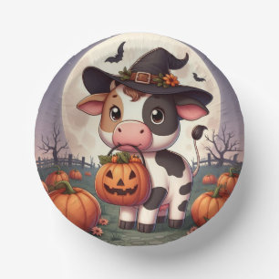 Cute Halloween witch cow Paper Bowls