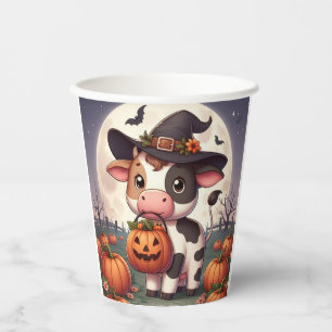 Cute Halloween witch cow Paper Cups