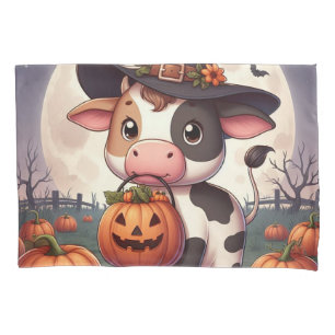 Cute Halloween witch cow Pillow Case