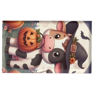 Cute Halloween witch cow Place Card Holder