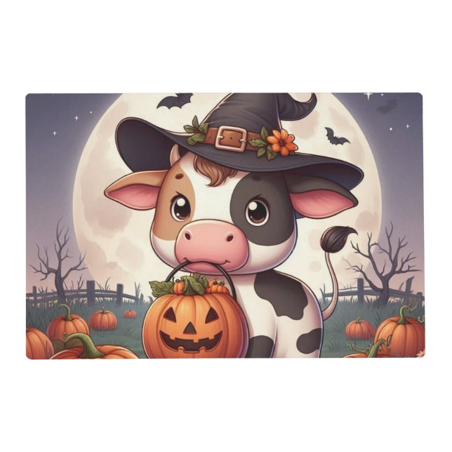 Cute Halloween witch cow Placemat (Front)