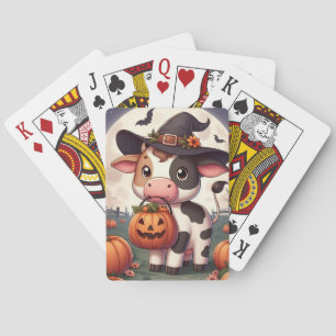 Cute Halloween witch cow Poker Cards