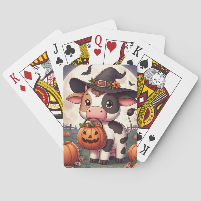 Cute Halloween witch cow Poker Cards (Back)