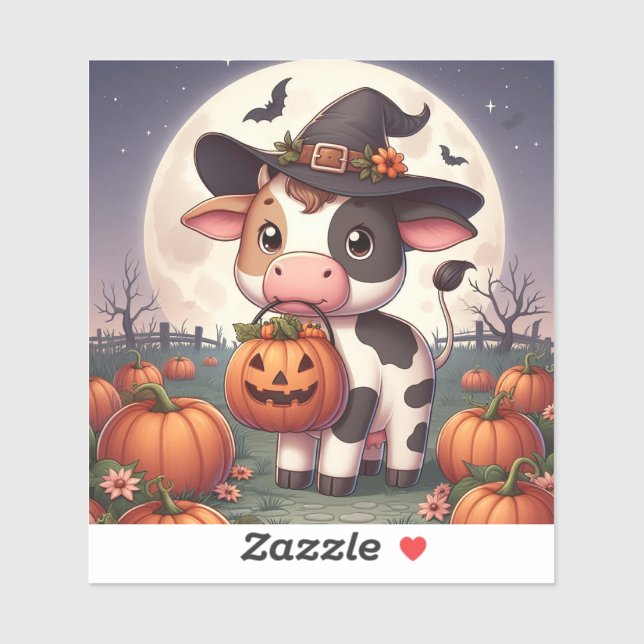 Cute Halloween witch cow Sticker (Sheet)