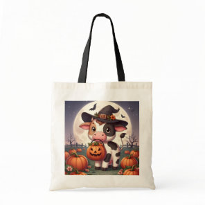 Cute Halloween witch cow Tote Bag