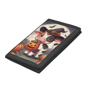 Cute Halloween witch cow Tri-fold Wallet