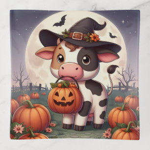 Cute Halloween witch cow Trinket Tray