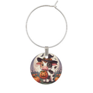 Cute Halloween witch cow Wine Charm