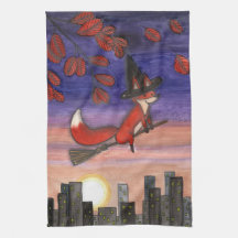Cute Halloween Witch Fox Flying Broomstick Kitchen