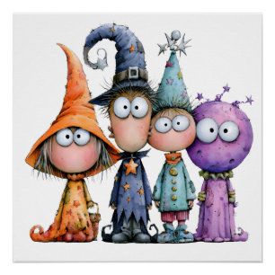 Cute Halloween Witch Friends Spooky Poster